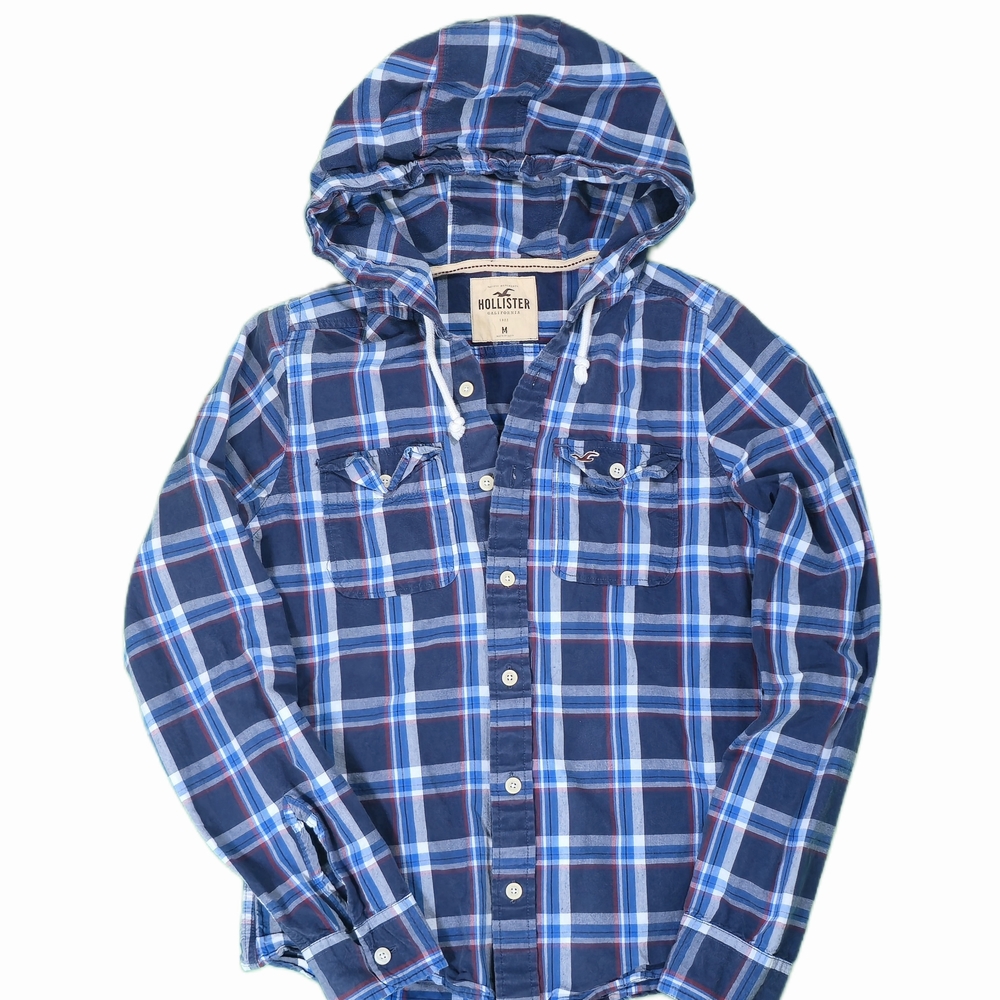 Hollister Blue Plaid Hooded‎ Shirt